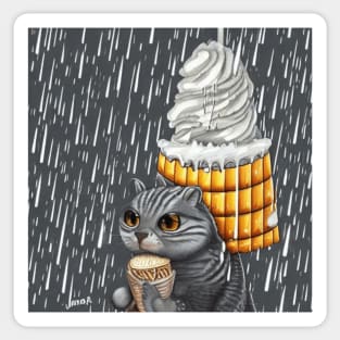 my happy cut cat love ice cream Sticker